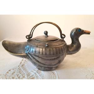 Zoomorphic Jug Teapot, Pewter Duck, China XIXth Century