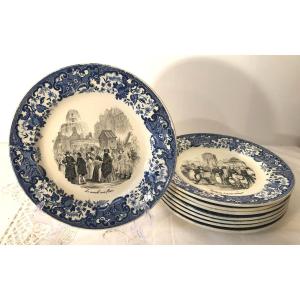 8 Talking Plates "scenes From Everyday Life" Sarreguemines, XIXth Century