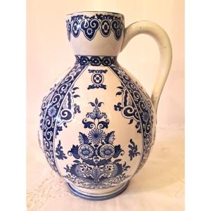 Gien Earthenware Cider Pitcher, Rouen Decor, XIXth Century