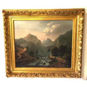 Lalande (late 18th Century - Early 19th Century), Oil On Canvas, Neoclassical Animated Landscape