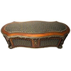 Filled Glove Box, Napoleon III Period, In Mahogany, Bronze And Queen Marquetry