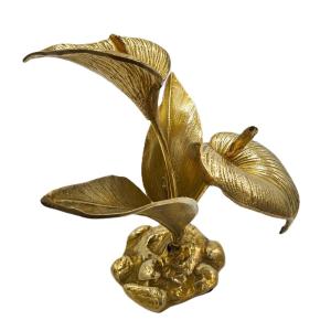 Bouquet Of Arum Flowers In Brass, Vintage Design Sculpture Second Half 20th Century