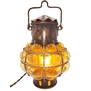 Marine Lamp In Copper And Blown Glass, Early 20th Century