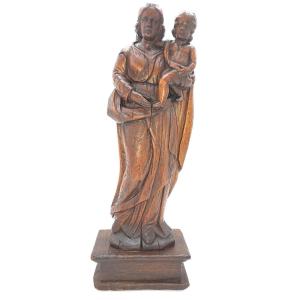 Virgin And Child In Carved Wood, 17th Century