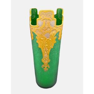 Vase Signed Montjoye Legras & Cie, Imperial Green Series, Art Nouveau Jugendstil, Late 19th Century