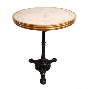 Marble Bistro Table With Cast Iron Legs Stamped Louis Vuitton, Early 20th Century Pedestal Table