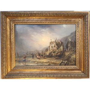Northern School, 19th Century, Oil On Mahogany Panel, Dlg Eugène Isabey, Seascape Returning From Fishing