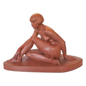 Clarisse Lévy-kinsbourg, Terracotta Sculpture Of A Female Academic Nude, Art Deco Period