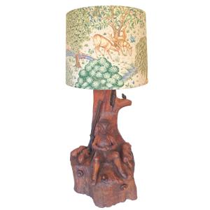 Important Hunting Sculpture Mounted As A Lamp, Lampshade After A Design By William Morris