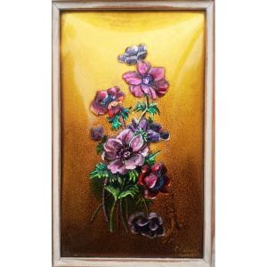 René Restoueix, Fleurs, émail De Limoges 