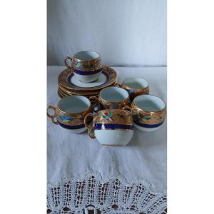 6 Le Tallec Coffee Cups Golden Limoges Porcelain