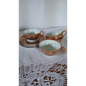 4 Le Tallec Teacups Limoges Gilt Porcelain