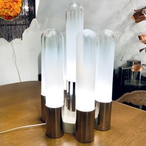 70s Italian Table Lamp In Chrome And Glass By Carlos Nazon
