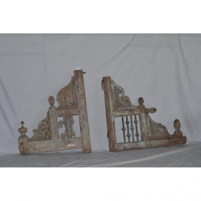 Two Parts Of Ravens, Architectural Elements 19th. Carved Wood Century.