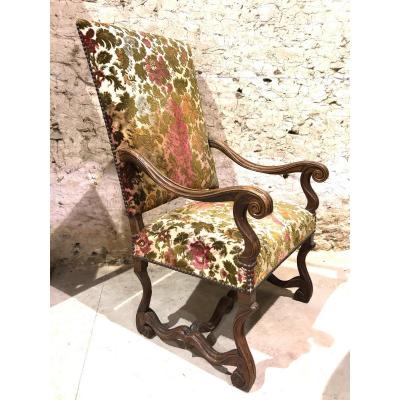 A Louis XIV Style Armchair In Massi Walnut And Tapestry