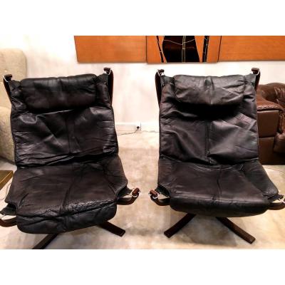 Pair Of Falcons Armchairs By Sigurd Ressel, Scandinavian Design 1980s