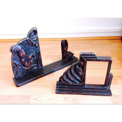 2 Originals Photo Frames 1930 In Patinated Carved Wood