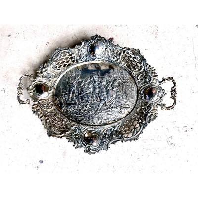 Solid Silver Dish Depicting A Scene From Life