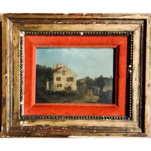 Landscape On The Farm, Oil On Panel Circa 1800