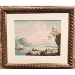 Italian Marine Landscape With Boats And Figures
