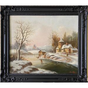 Snowy Landscape, Winter Scene Signed Léger