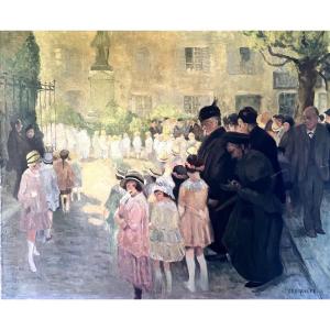 First Communion Day, Oil On Canvas By Jonquière, 1940
