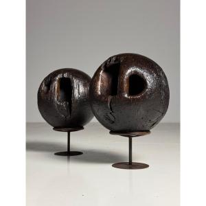 18th Century Wooden Bowling Ball Set On Stand