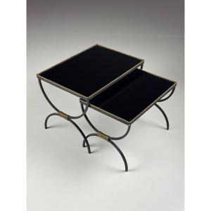 Vintage Black Glass Nesting Tables