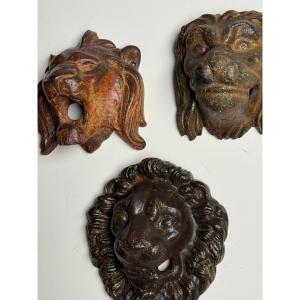 Set Of 3 Cast Iron Lion Heads