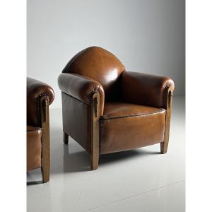 1920 Art Deco Sheepskin Leather Club Chairs