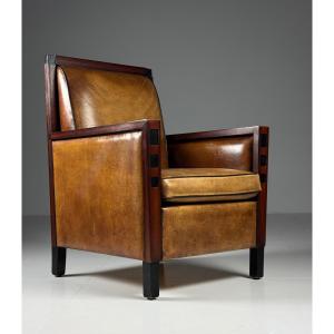 Art Deco Style Sheepskin Leather Armchair