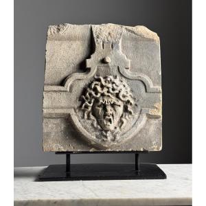 Fragment Of Hand-carved Stone From The 18th Century: Medusa