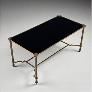 Mid-century Coffee Table With Black Glass Top