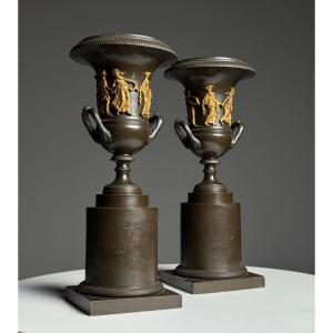 Pair Of Empire Bronze Vases, 19th Century