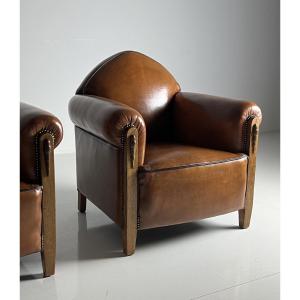 1920 Art Deco Sheepskin Leather Club Chairs