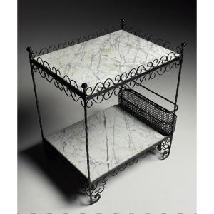 Side Table In White Marbled Metal