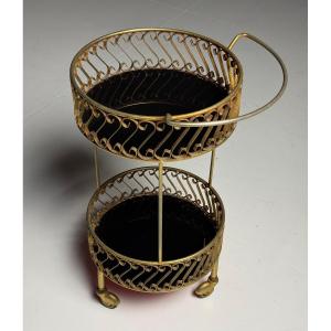 Metal Side Table With Casters, Black Glass
