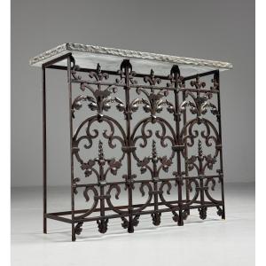 Cast Iron Side Table For Balcony With Stone Top