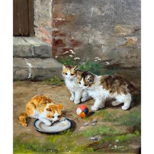 Painting – Alfred Arthur Brunel De Neuville (1852–1941) Kittens Playing