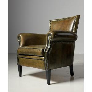 Green Sheepskin Leather Club Chair
