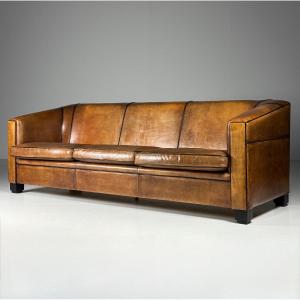 Art Deco 3-seater Sheepskin Leather Sofa