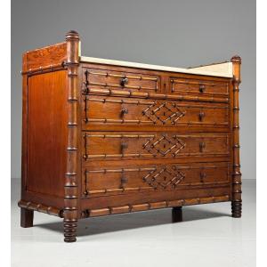 Chest Of Drawers In Faux Bamboo, Circa 1900, In Oak