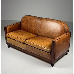 Art Deco Sheepskin Leather Sofa