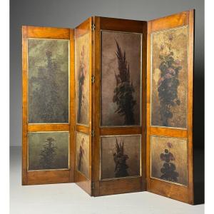 Painted Mahogany Screen, 19th Century