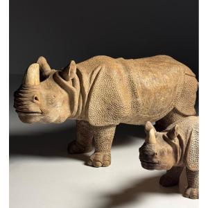 Hand-carved Rhinoceros Statues 1960 (134cm)