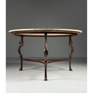 Vintage Dining Table With Marble Top And Seahorses