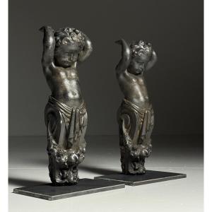 Set Of 2 19th Century Cast-iron Angels