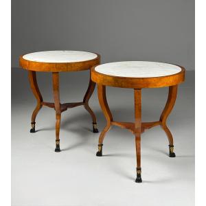 2 Empire-style Pedestal Tables, 20th Century