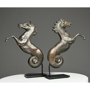 Set Of 2 Bronze Seahorses