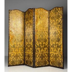 19th Century Screen, Yellow And Gilded